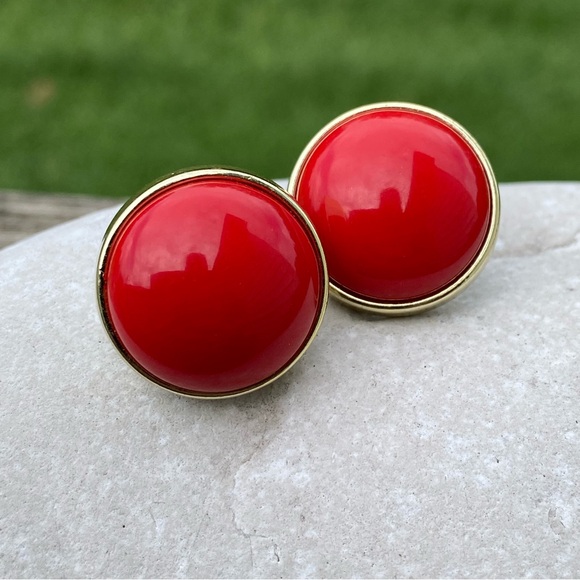 Vintage 80’s big round red post earrings - Picture 1 of 7